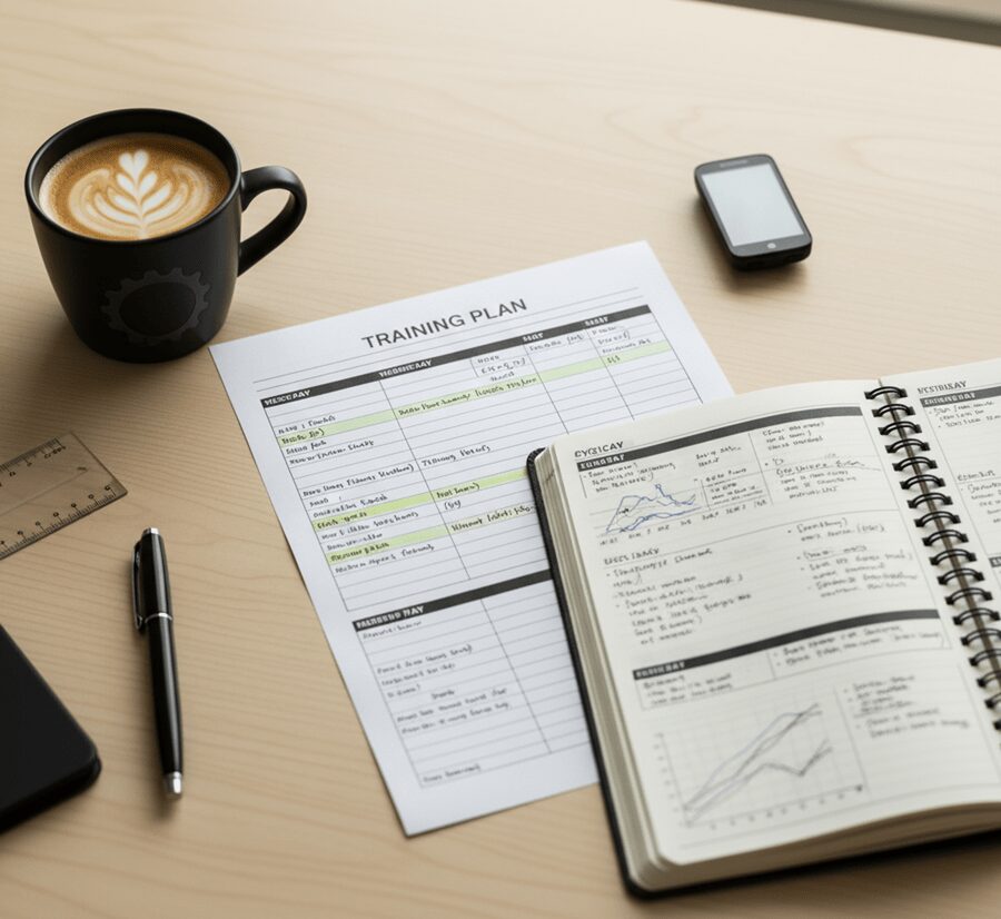 Sample 4-week cycling training plan layout with notes and power targets.